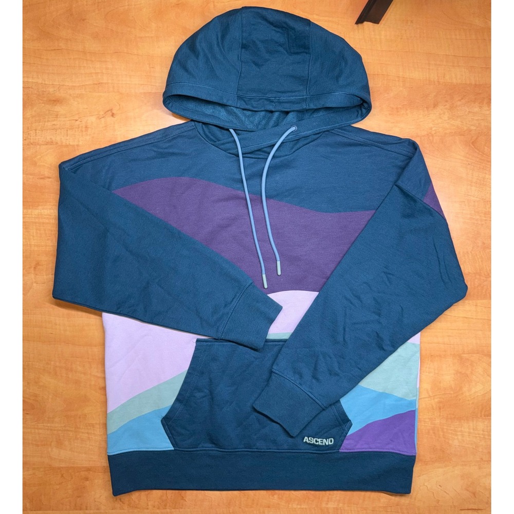 Ascend Mens XS Abstract Mountain Colorblock Pullover Hoodie Teal Purple
